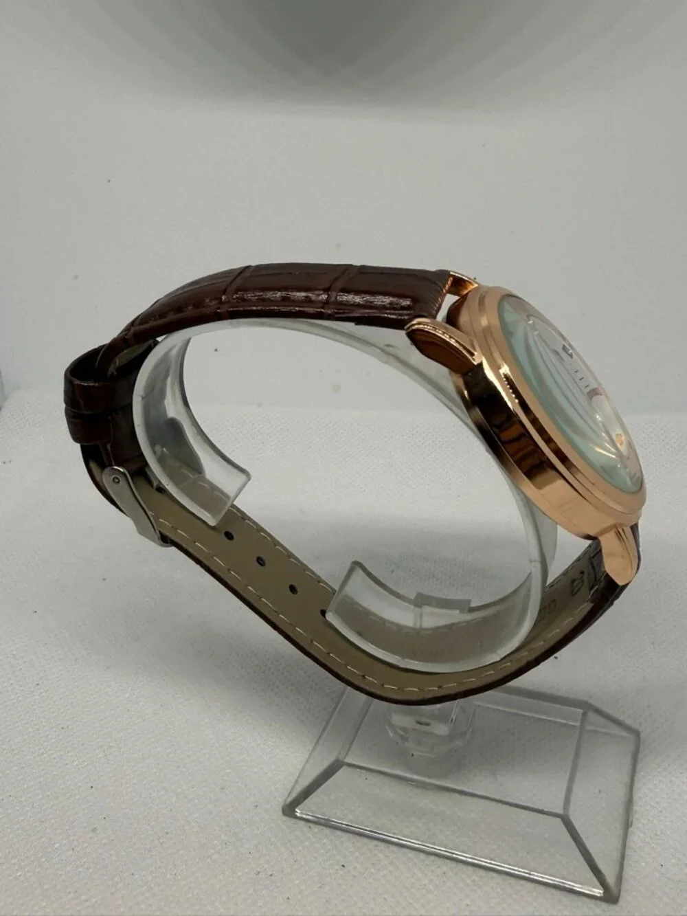 Mreurio Men's Round Analog Watch Rose Gold-Tone Case Brown Leather Band